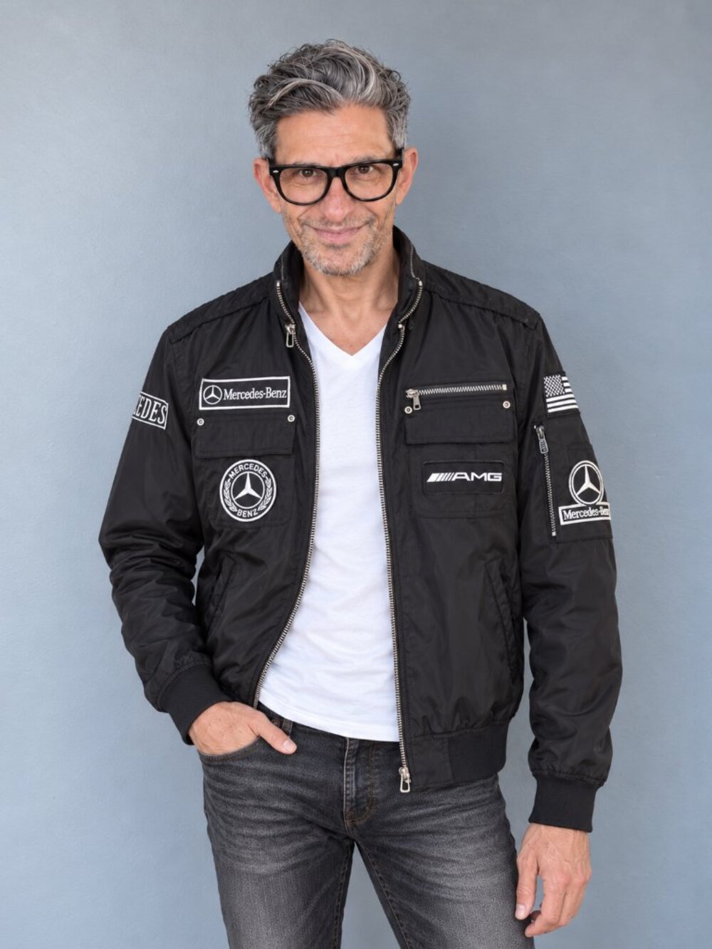 Civil Sektor Custom Mercedes-Benz AMG Patch Black Bomber Jacket Small